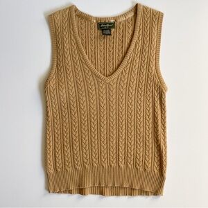 Vintage Eddie Bauer Cashmere Angora Blend Camel Cable Knit V-Neck Sweater Vest